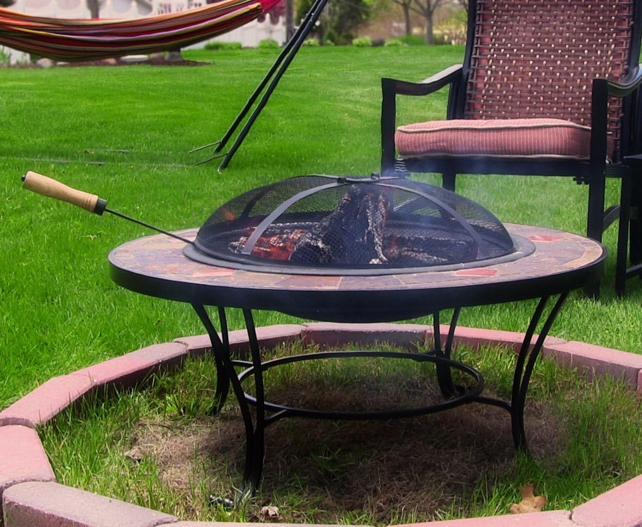 Mosaic Fire Pit Table with Copper Accents Patio, Lawn