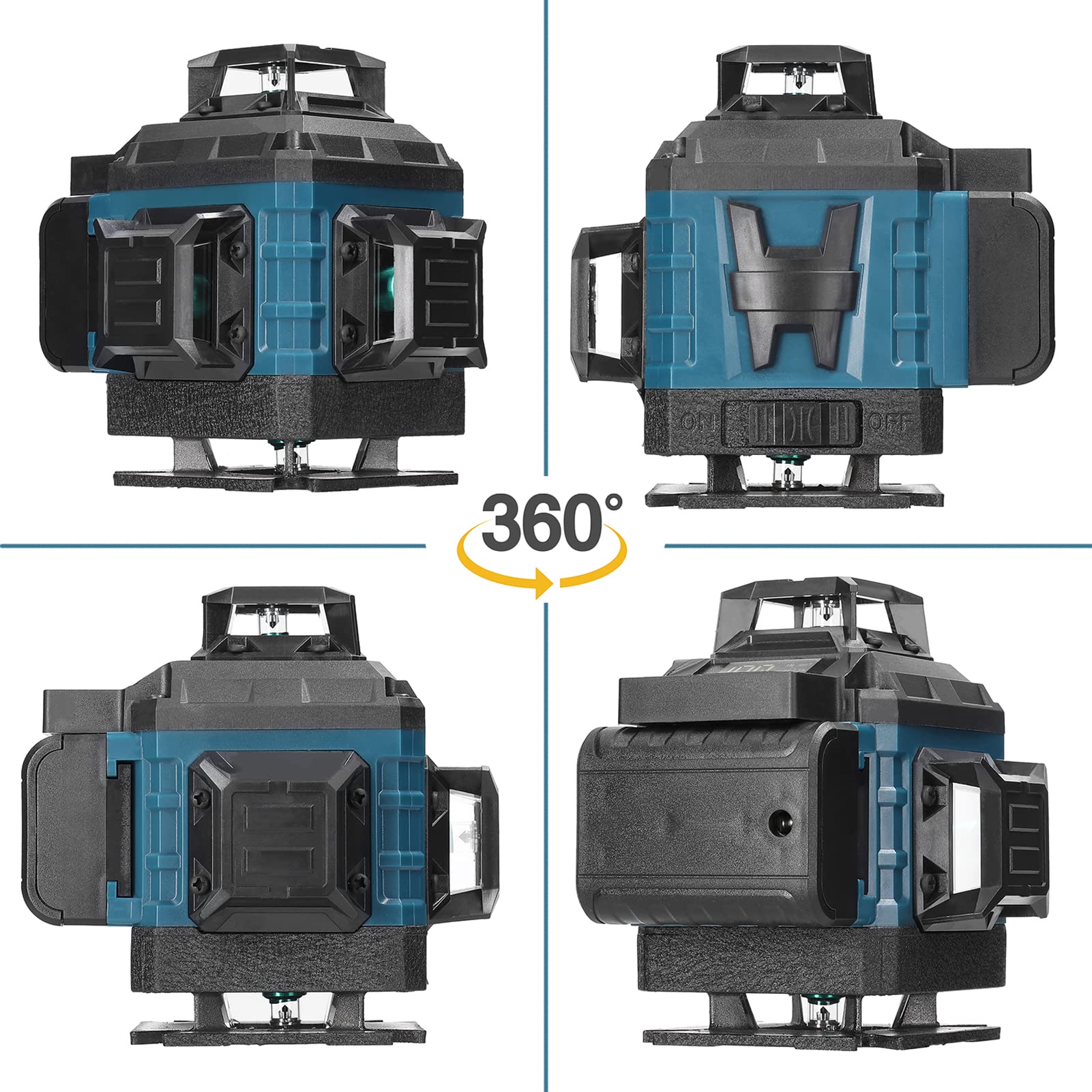 Livello laser 360° 4D 16 linee di auto-livellamento del livello laser verde rotante | IP54 impermeabile | 2 batterie da 2400 mAh ricaricabili | telecomando | livello laser 360