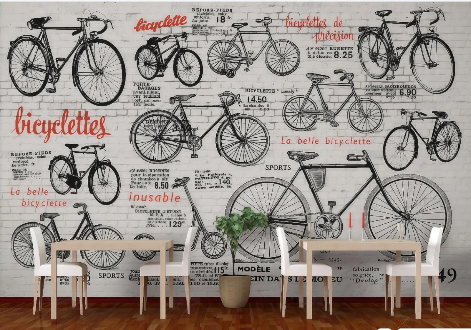 Rskjdghshd 3D Wallpaper Retro Brick Wall Graffiti Letters Bicycle Music Bar Theme Drink Shop Western Restaurant Background Wall Mural Afternoon Tea Coffee Shop Wallpaper,,250X175cm