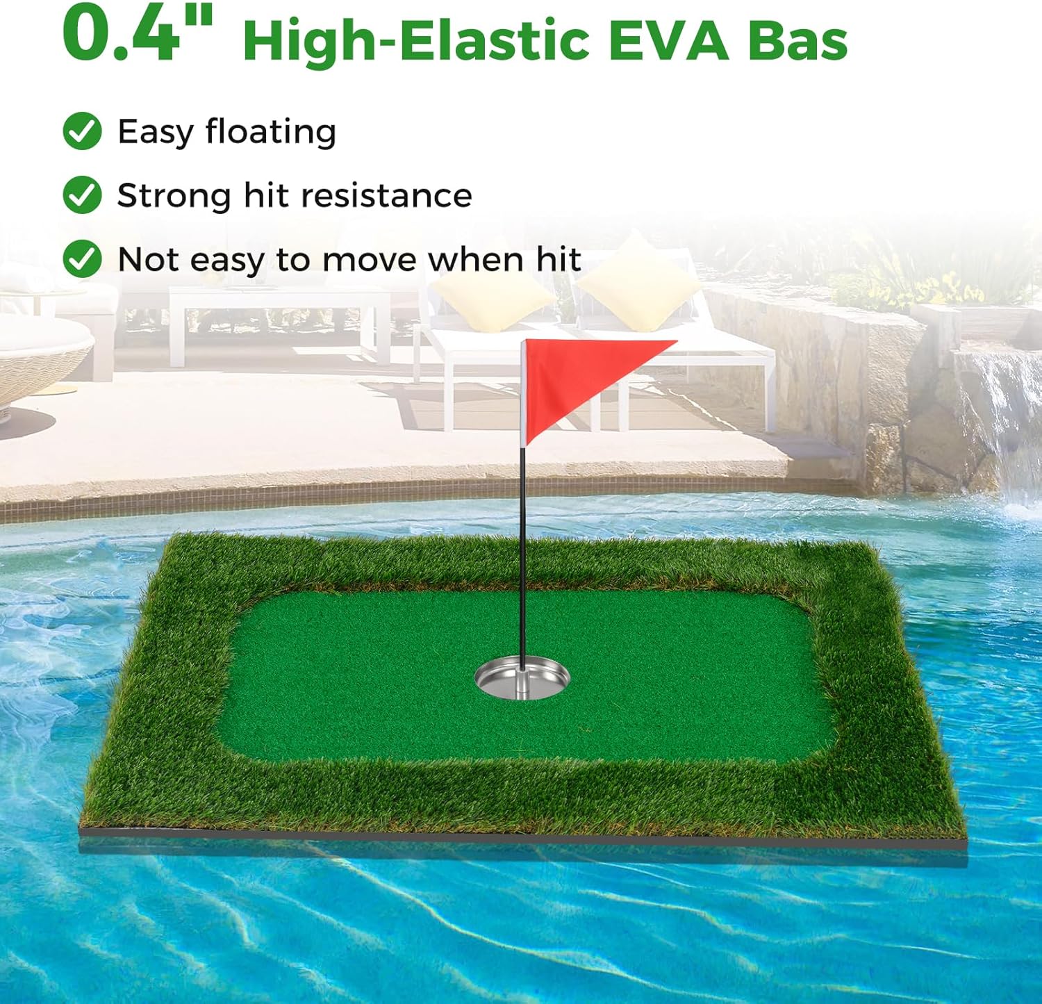 Goplus Floating Golf Green for Pool, Chipping Green Mat w/Hitting Mat, Golf Balls, Flag & Tee for Golf Training Game, Golf Putting Mat for Outdoors Backyard Water