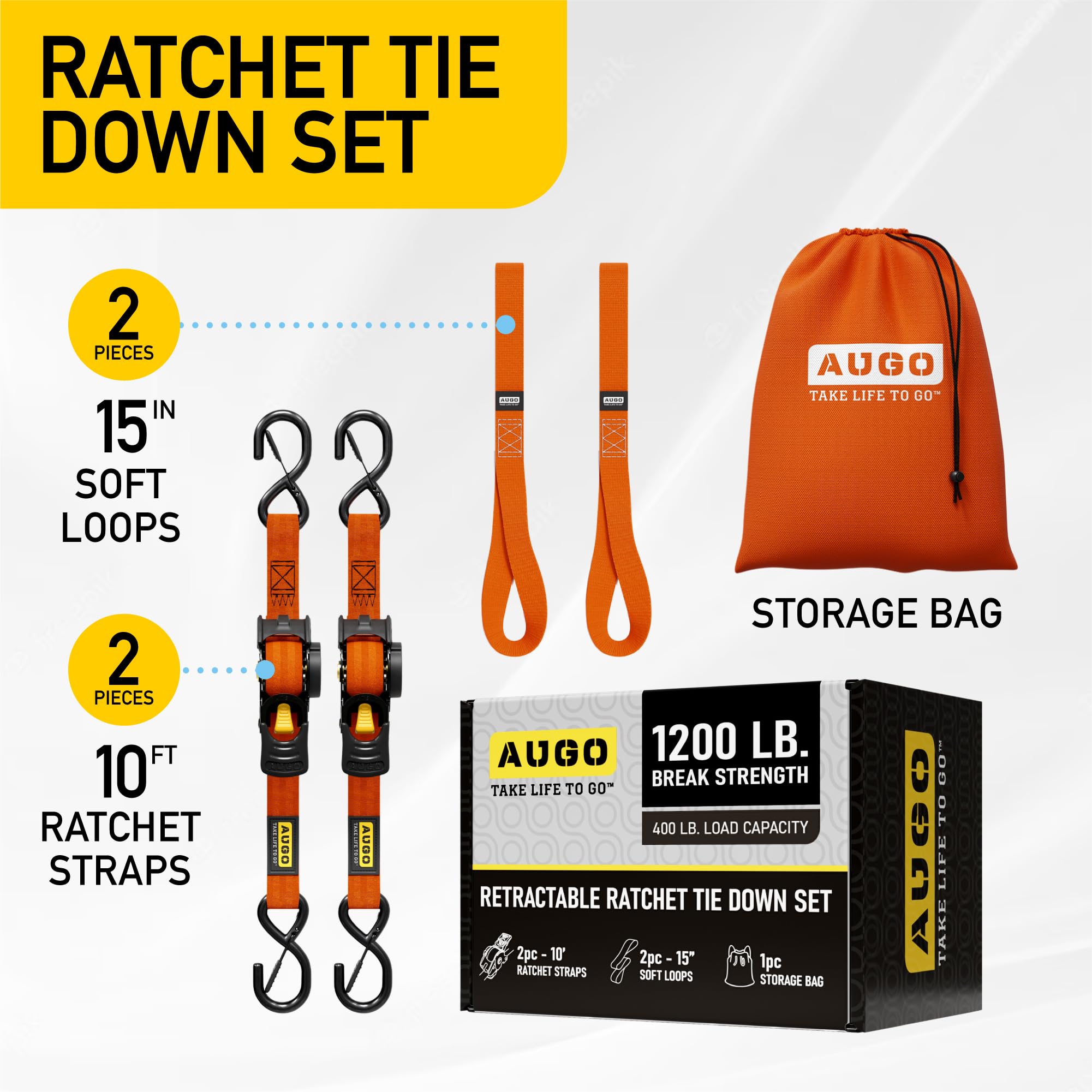 Snapklik Augo Retractable Ratchet Straps 1 X 10 1200lb