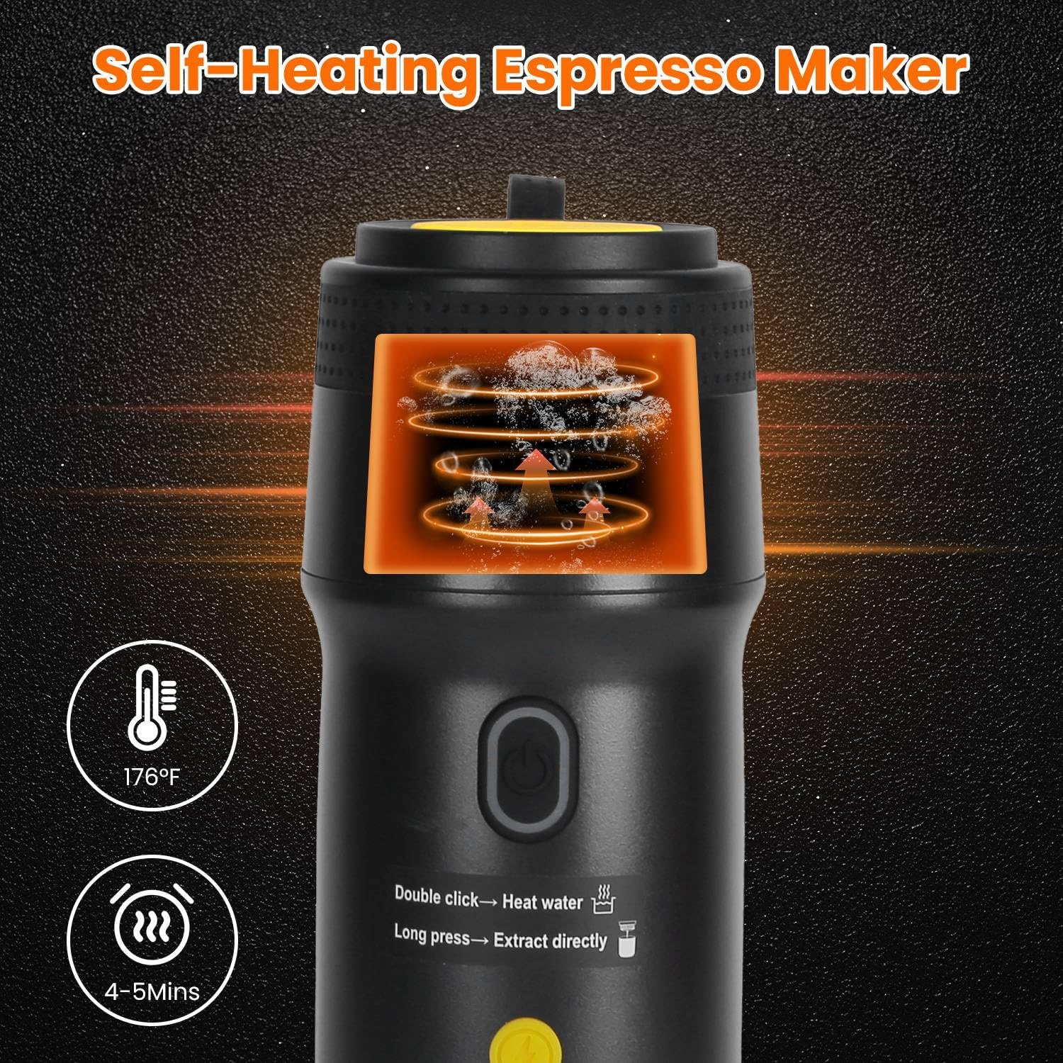 Portable Electric Espresso Machine, Self-Heating Cordless Coffee Maker Brewer with Anti-Dry Burn Fit for Travel & RV Home Office Car Camping for Ground Coffee/NS/DG Capsules