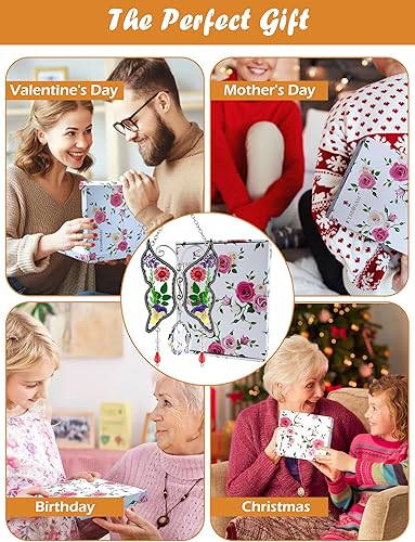 Miniatura 8 de KY&BOSAM Regalos para mamá, atrapasoles de mariposa de cristal para ventanas, campanillas de viento con alas de flores reales prensadas con dije de