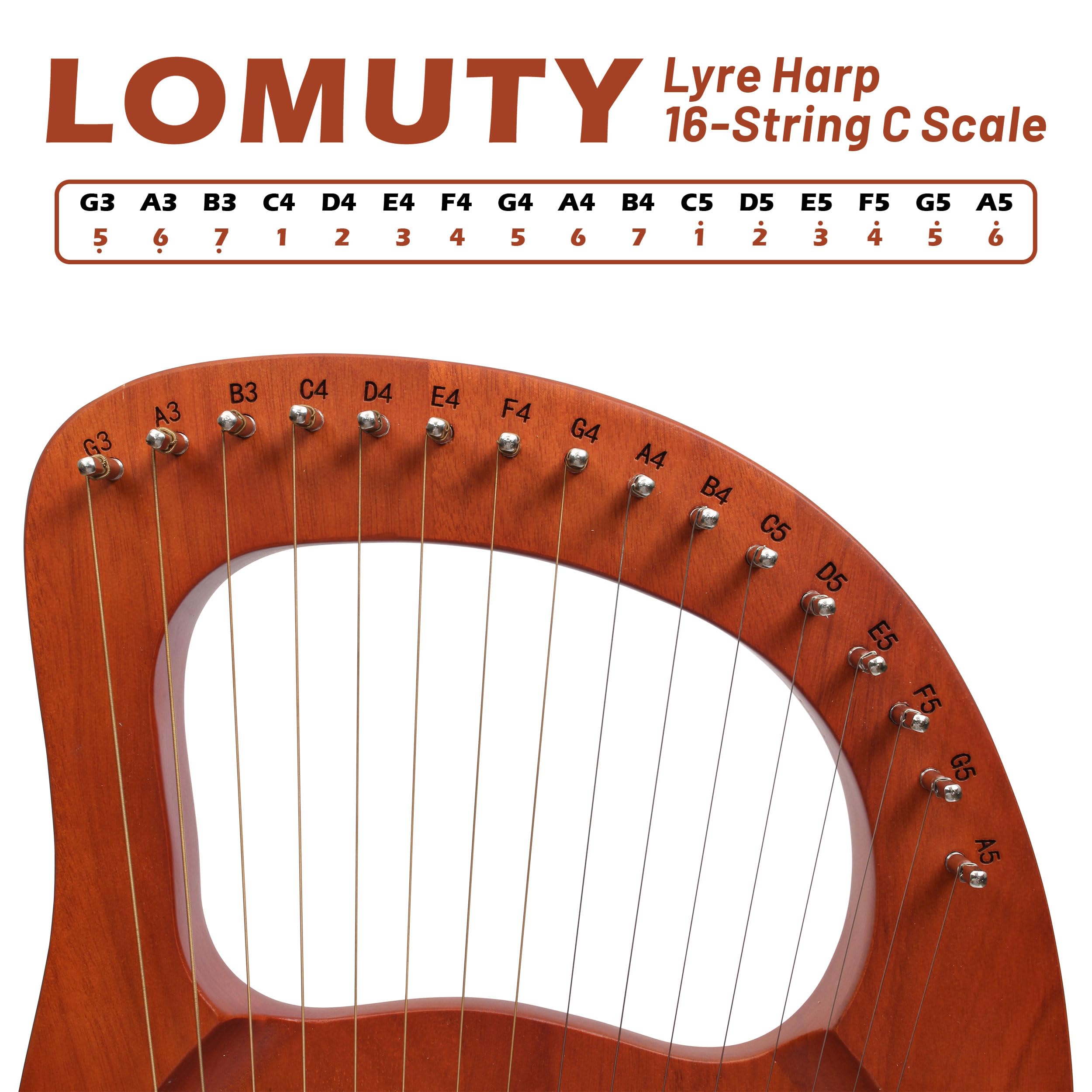 Little Lyre Harpe 16 cordes en acajou avec cordes en métal Style antique avec clé d'accordage et sac de transport Marron