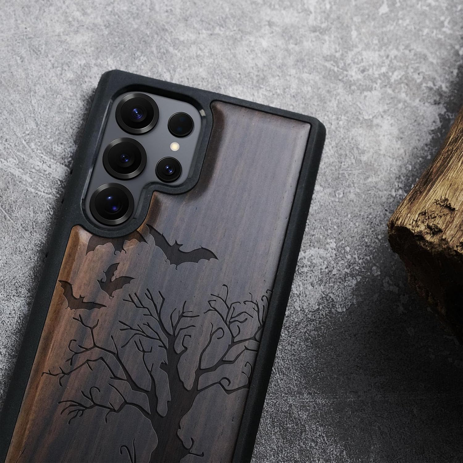 Carveit Magnetic Wooden Case for Samsung Galaxy S25 Ultra Case 2025, TPU Shockproof Cover & Wood Artisan Engraved, Compatible with MagSafe Wireless Chargers (Gothic Night) Blackwood