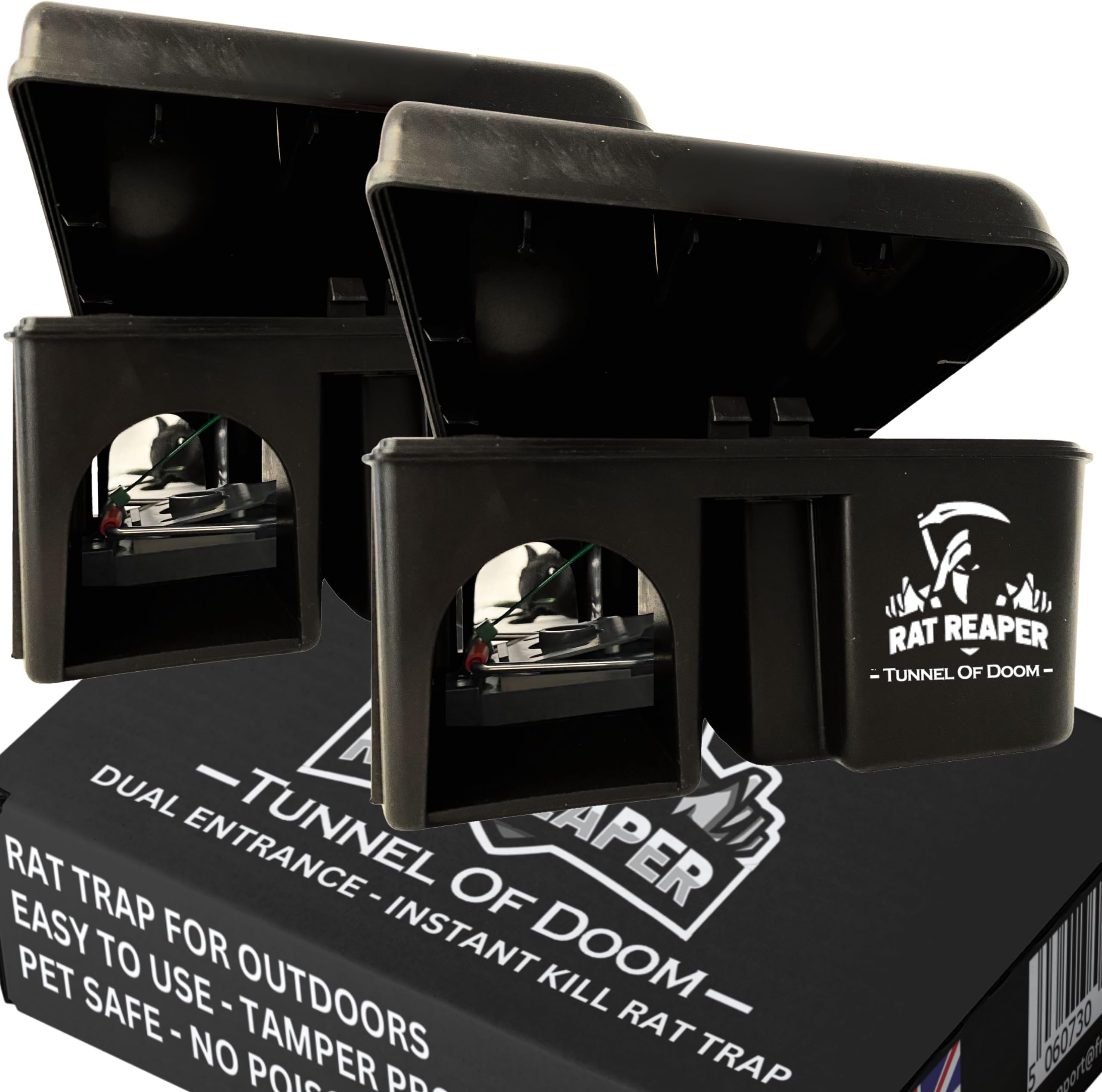 Rat Reaper Tunnel of Doom - Dual-Entrance Outdoor Rat Trap | Efficient Snap Trap for Safe, Humane Rodent Control | Durable & Reusable - 2 Pack