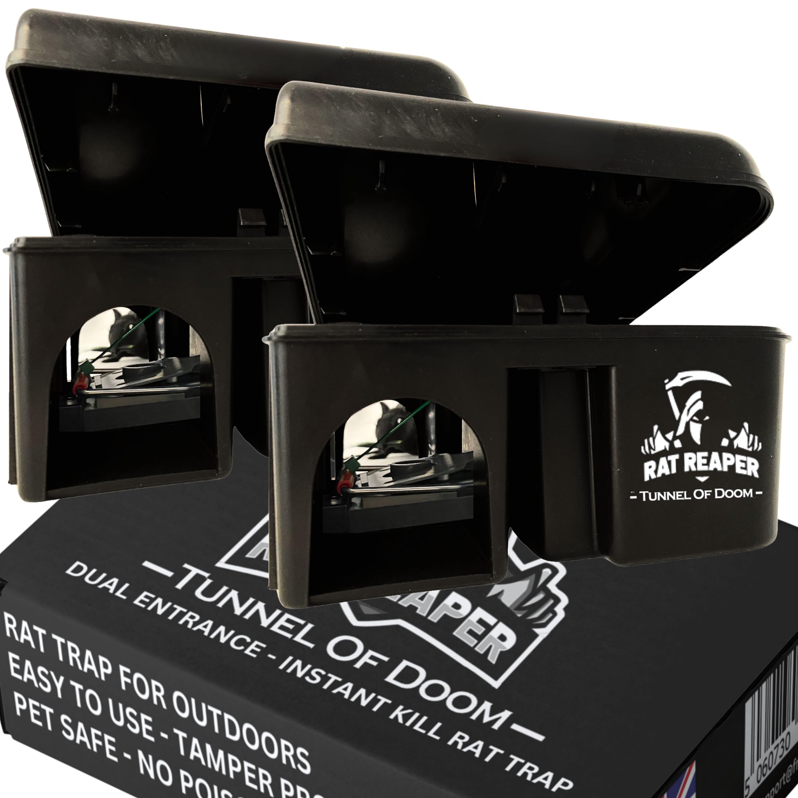 Rat Reaper Tunnel of Doom - Dual-Entrance Outdoor Rat Trap | Efficient Snap Trap for Safe, Humane Rodent Control | Durable & Reusable - 2 Pack