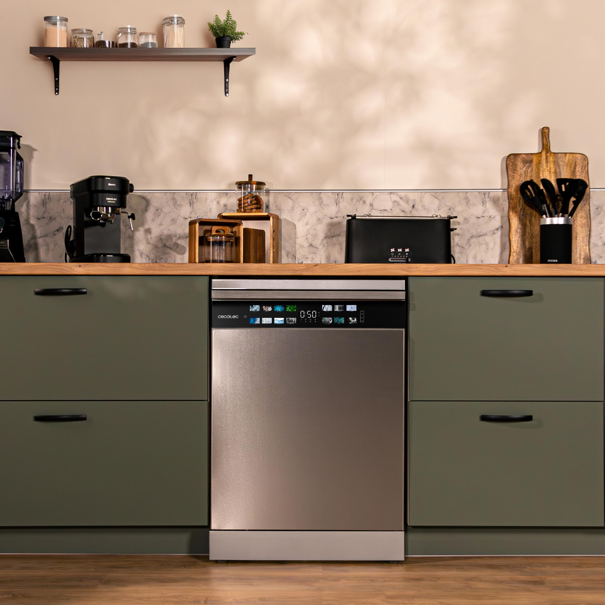 Cecotec Lavastoviglie da incasso Bolero Aguazero 6700 Inox B.60cm, 15 coperti, Classe B, Motore Inverter Plus, Display Color, 14 programmi, O2 Dry, Turbo Dry+, Dual Zone, Vassoio regolabile, AutoClean