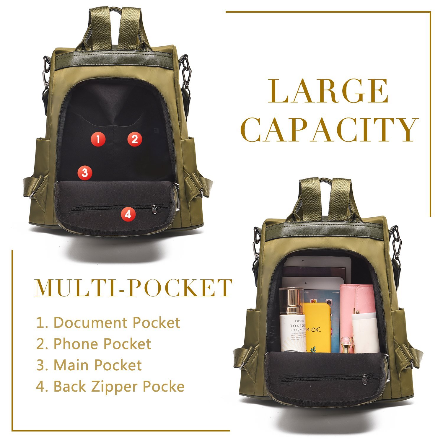 Charmore Zaino da Donna Antifurto Borse Nylon impermeabile Daypack Spalla per Viaggio Lavoro Scuola