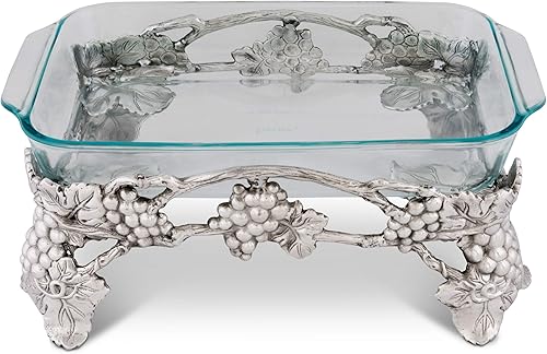 Miniatura 3 de Arthur Court Soporte para platos de cazuela de vidrio Pyrex de metal, diseño de uva elevado, arena fundida en aluminio con diseño pulido a mano de