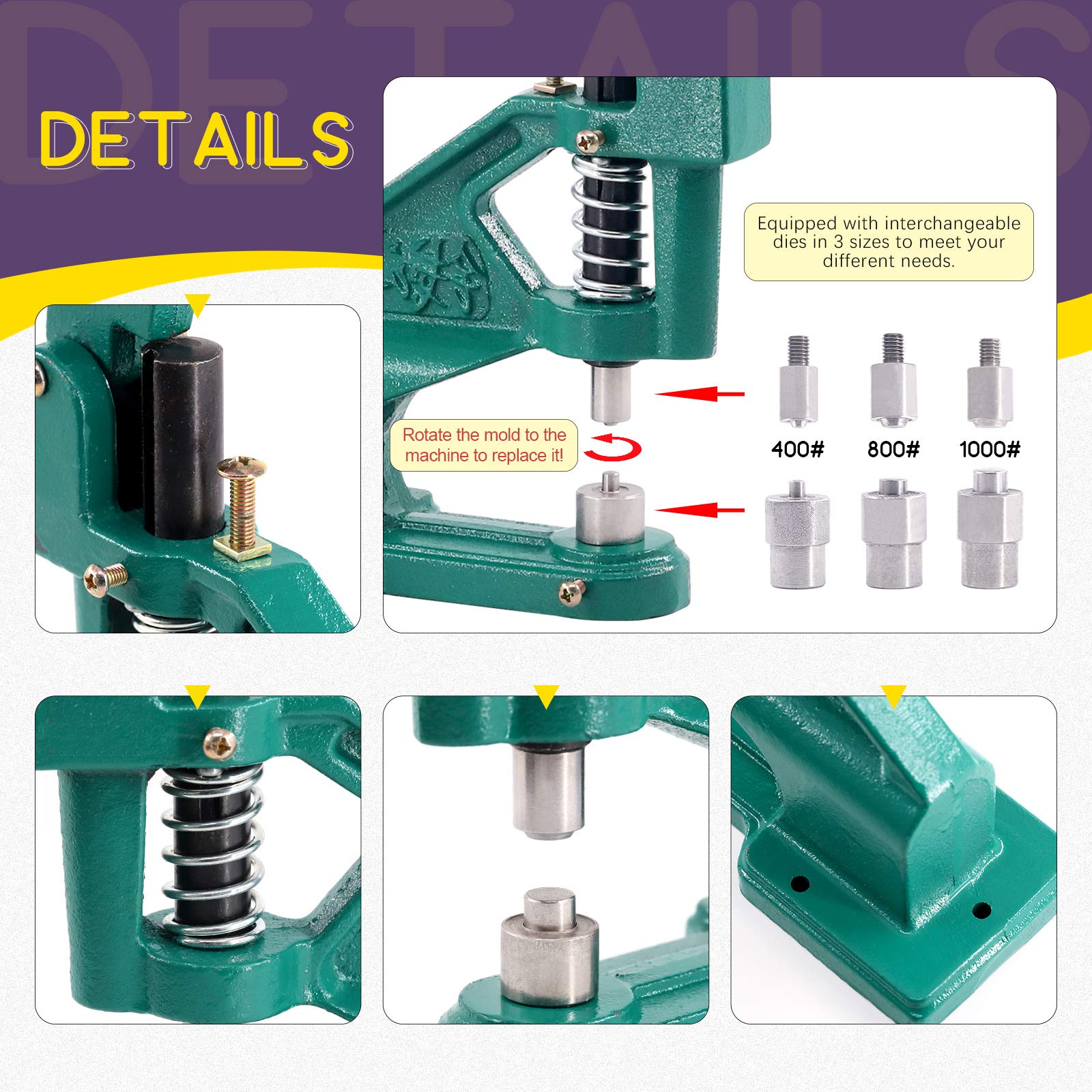 Swpeet Kit d'Outils de Poinçonnage à Œillets 3004 Pièces - 3 Matrices (#0#2#4), 3000 Œillets Argentés/Dorés, Kit de Base Roulante Pour Trou