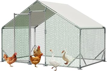 Metal Chicken Coop 10x6.6x6.56ft Walk-in Poultry Cage for 5-10 Chickens Chicken Run Hen Rabbit Duck House with Waterproof Cover for Outdoor Farm Use