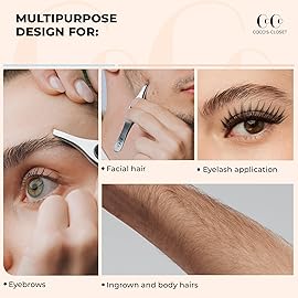 Professional Tweezers for Facial Hair Removal for Women, Sharp Tweezers for Men, Slant Point Tip Plucks and Shapes with Precision, Use for Eyebrows, Splinter, First-aid and Ingrown Hair Removal