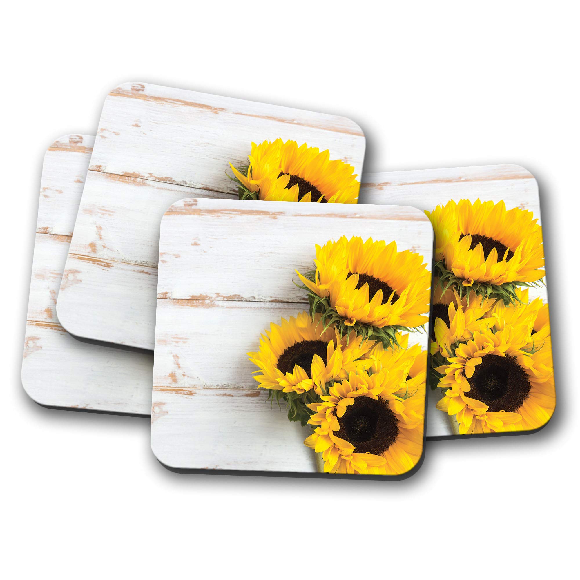 Destinationvinyl Multicolor 4 Set - Pretty Sunflowers Coaster - Flowers Rustic Mum Auntie Sister #14826