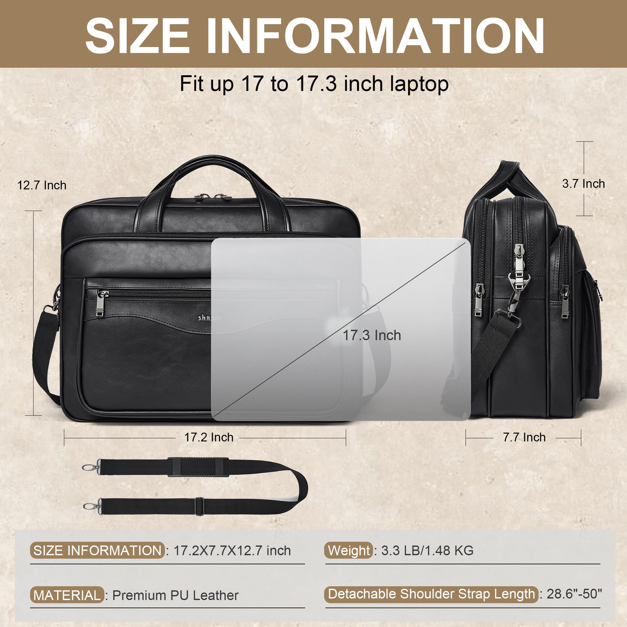 Shrrie Groß Leder Messenger Tasche für Männer und Frauen Leder Laptop Tasche