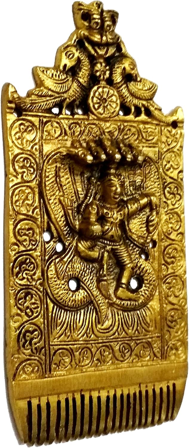 Purpledip Brass Sculpture Krishna Conquering Kaliya Snake: Rare Antique Collectible Idol with Intricate Carving (11983) - Image 3