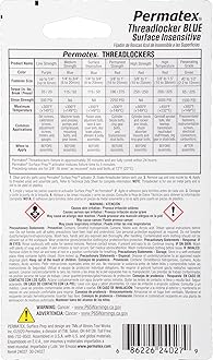 Permatex 24027 Surface Insensitive Threadlocker: Threadlocking Adhesive for Medium to High Strength Metal Threaded Assemblies, Easy Disassembly, Vibration Loosening Prevention, Oil Resistant Blue, 6ml