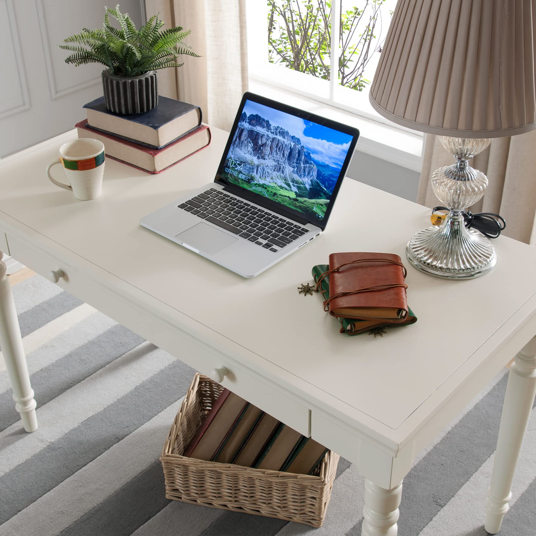 Leick Home Cottage White Turned Leg Laptop Desk With Uzbekistan - View #3