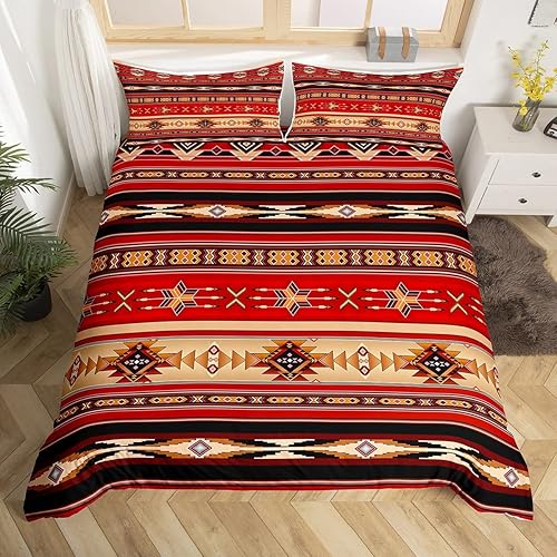 Funda de edredón azteca, funda de edredón étnica tribal con flecha, juego de ropa de cama retro del suroeste nativo bohemio tamaño King, diseño