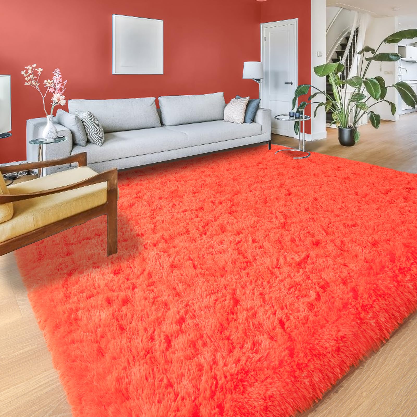 4x6 Feet YJ.GWL Soft Area Rugs Fluffy Bedroom Living Room Rug 4x6 Feet, Non Shedding Orange Shag Rug Plush Carpet for Nursery Playroom Dorm, Indoor Modern Fuzzy Rug for Kids Boys Girls Room Home Decor