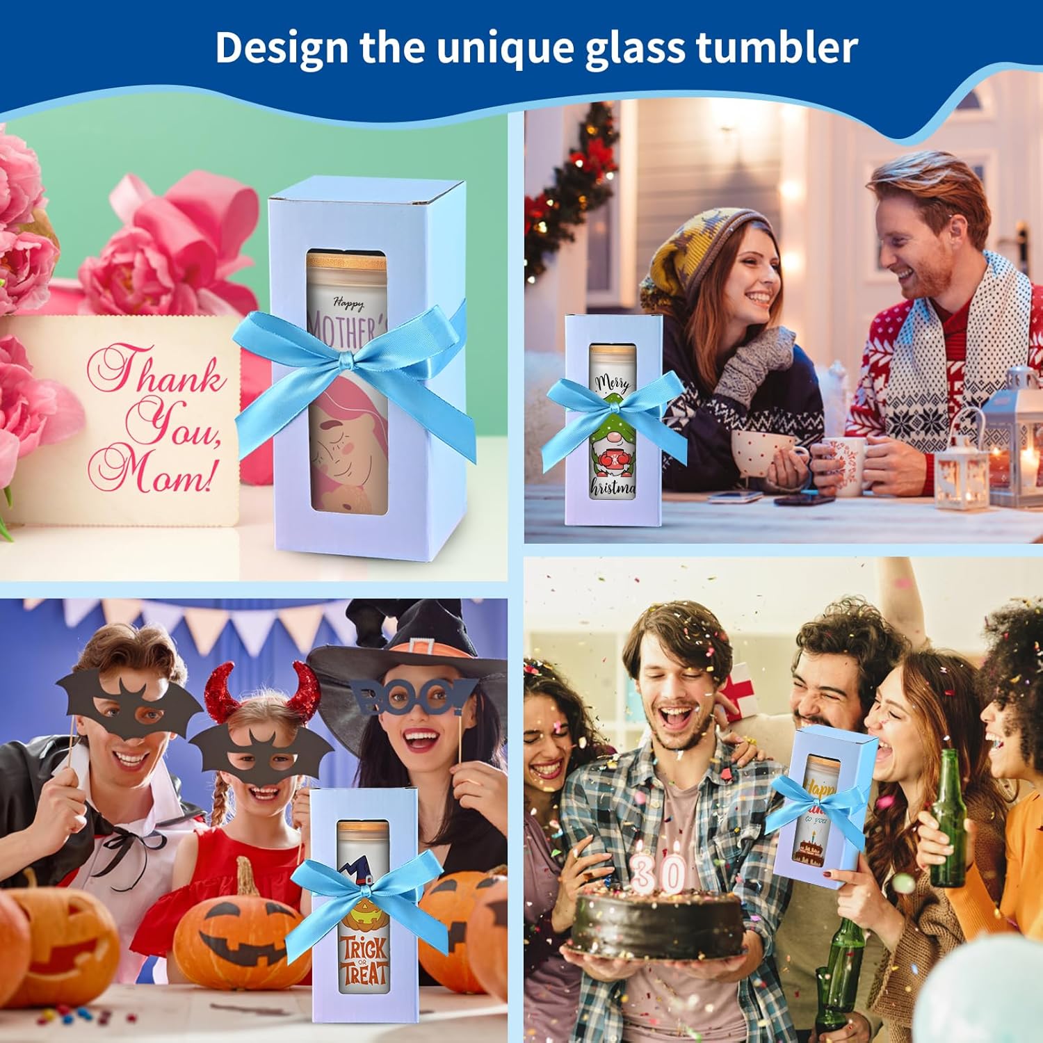 Sublimation Glass Blanks with Bamboo Lid, MAFYE 16OZ Frosted Sublimation Beer Cups with Glass Straws Gift Box for Mother's Day, Mason Jar Cups Mug Travel Tumbler for Juice, Iced Coffee, Drinks(8 PACK)