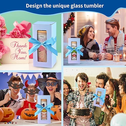 Miniatura 3 de Vasos de vidrio de sublimación con tapa de bambú, tazas de cerveza de sublimación esmeriladas de 16 onzas con pajitas de vidrio, caja de regalo para