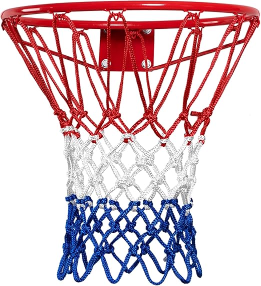 Basketball Net Replacement, 2025 Upgrade Thick Professional Basketball Nets Heavy Duty Outdoor, All Weather Anti Whip Color Never Fade -12 Loops (Red White Blue)