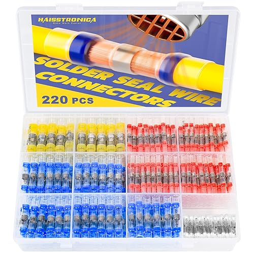 Miniatura 8 de haisstronica Kit de 400 conectores de alambre de sellado de soldadura, conectores de alambre termorretráctiles de grado marino de calibre 26-10,