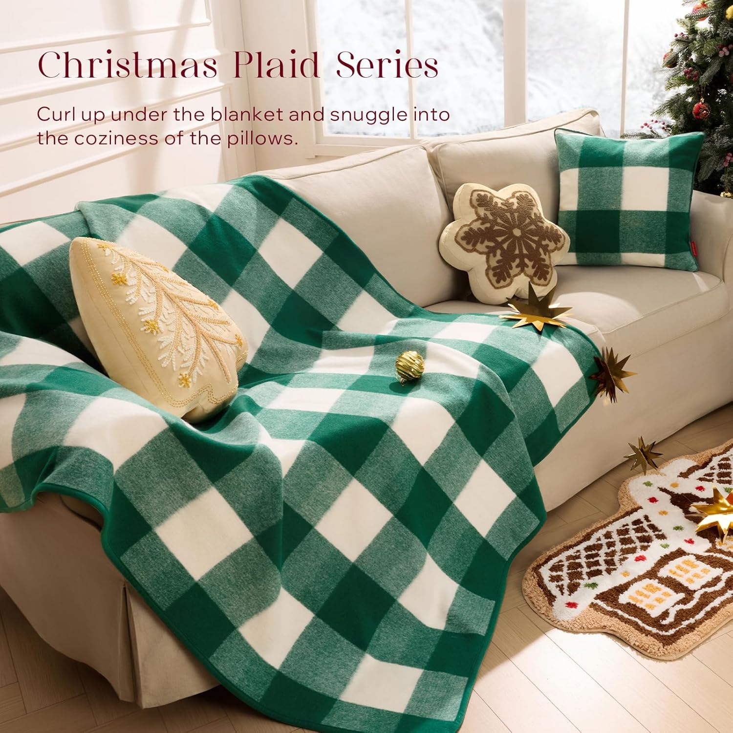 Phantoscope Bundle - 18 x 18 Pillow Inserts - Throw Pillow Inserts with 100% Cotton Cover (2 Pack) Pack of 2 Christmas Throw Pillow Covers, Premium Faux Wool Buffalo Check Pillow Covers 18 x 18 inch