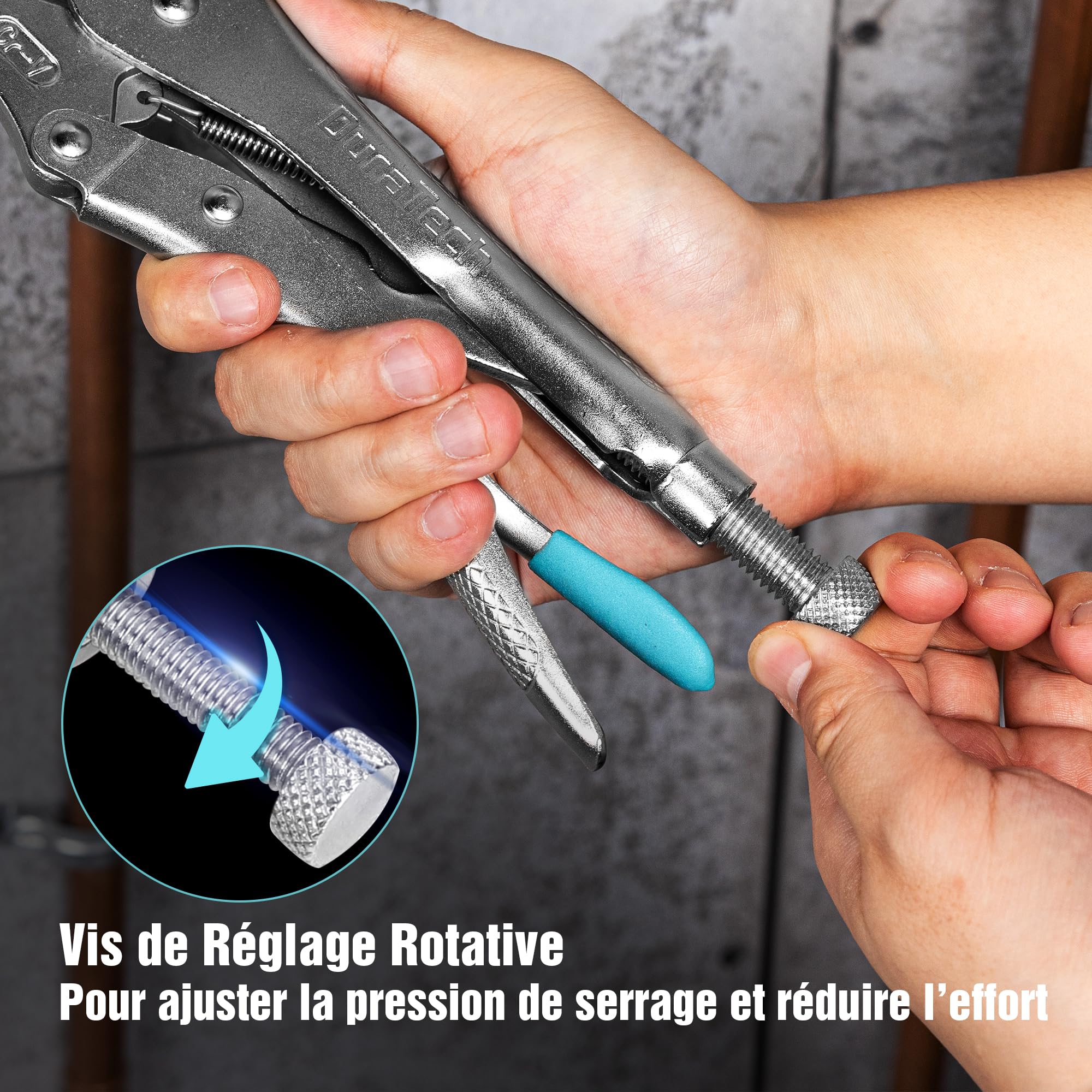 DURATECH Jeu de 6 Pinces-Étaux avec 2 Becs Longs de 16,5 cm et 24 cm, 3 Mâchoires Courbes de 12,7 cm, 17,8 cm et 25,4 cm et 1 C-clamp de 15 cm, Étui Roulable Pratique pour Bricolage et Réparation