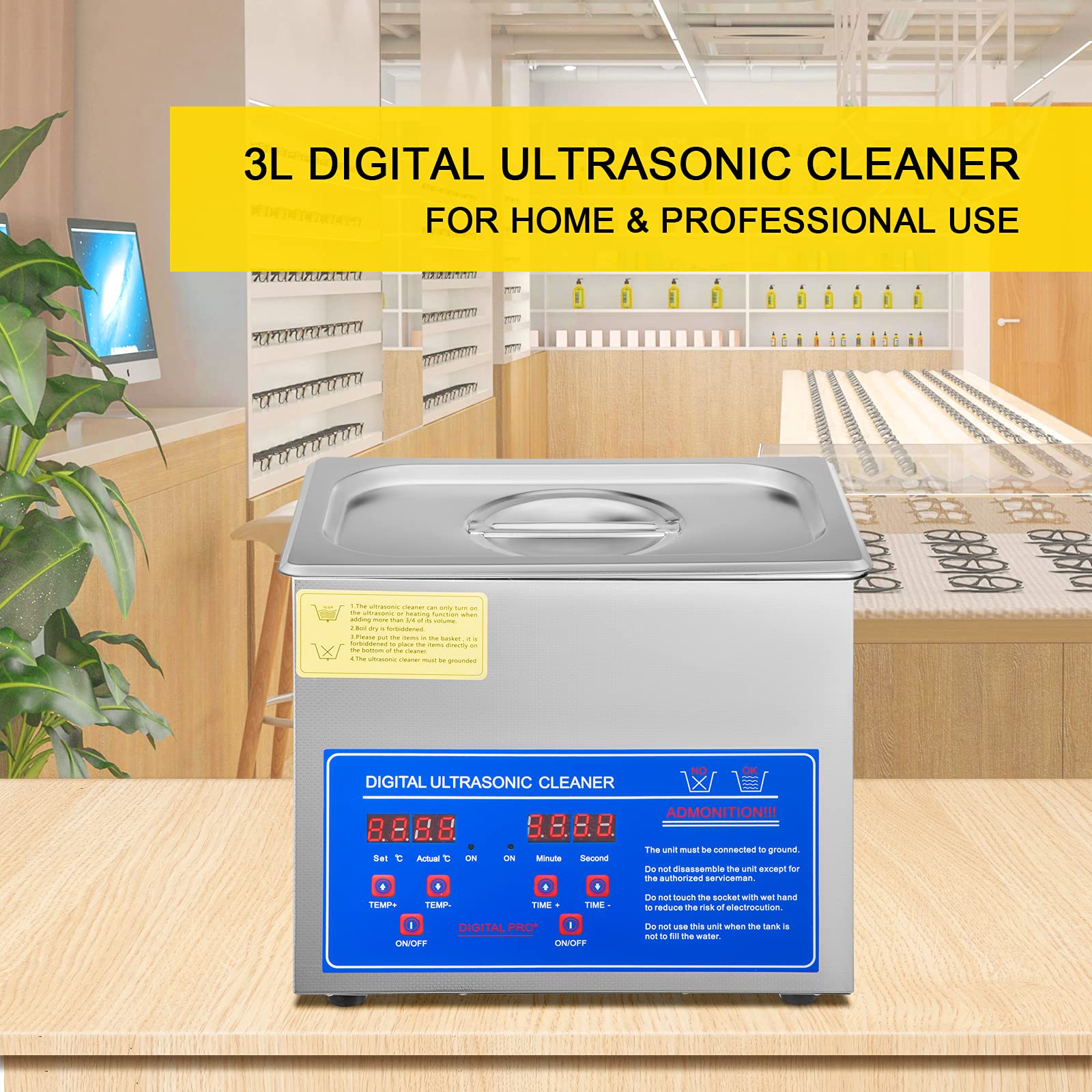 Pulitore ad ultrasuoni 3L Macchina di pulizia ad ultrasuoni in acciaio inossidabile Timer di riscaldamento digitale Pulizia gioielli per uso domestico personale commerciale