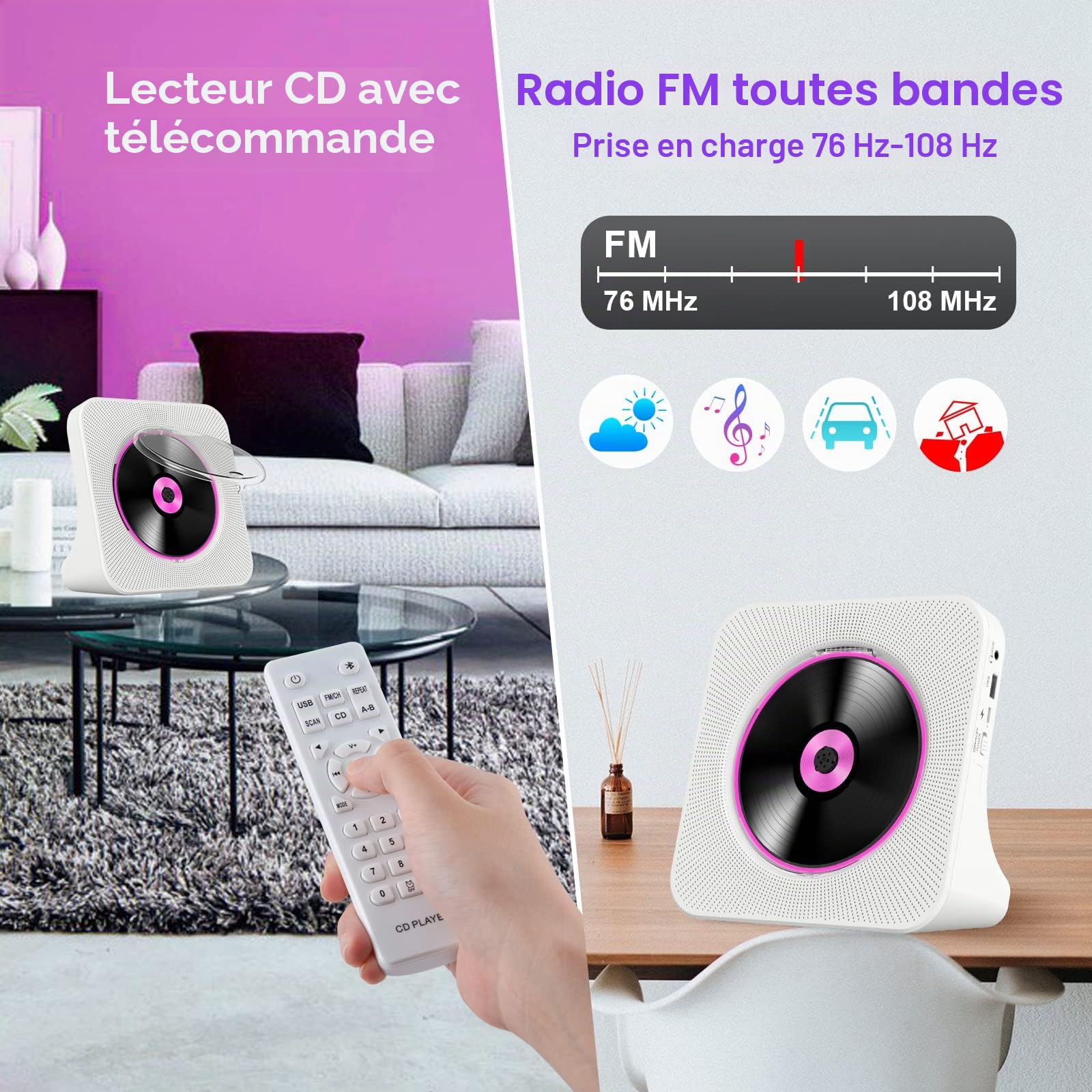 Lecteur CD Portable avec Bluetooth 5.0 et Radio
