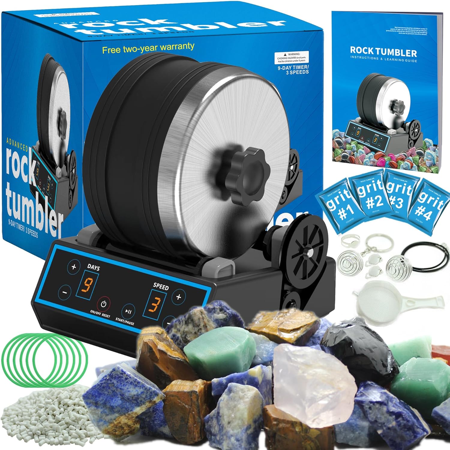 3.1LB Professional Rock Tumbler Kit with 6 Belts, 3 Speed