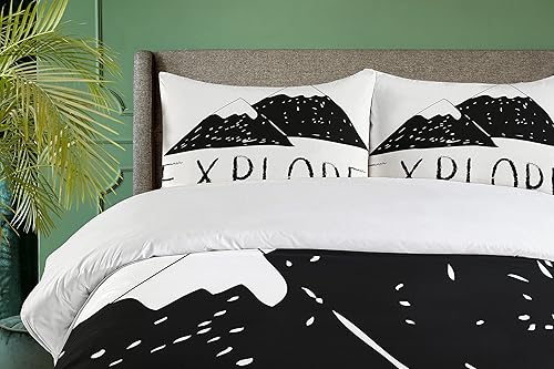 Miniatura 3 de Ambesonne Juego de funda de edredón de aventuras, diseño de bosque salvaje dibujado a mano con temática de naturaleza de montañas simples, juego de