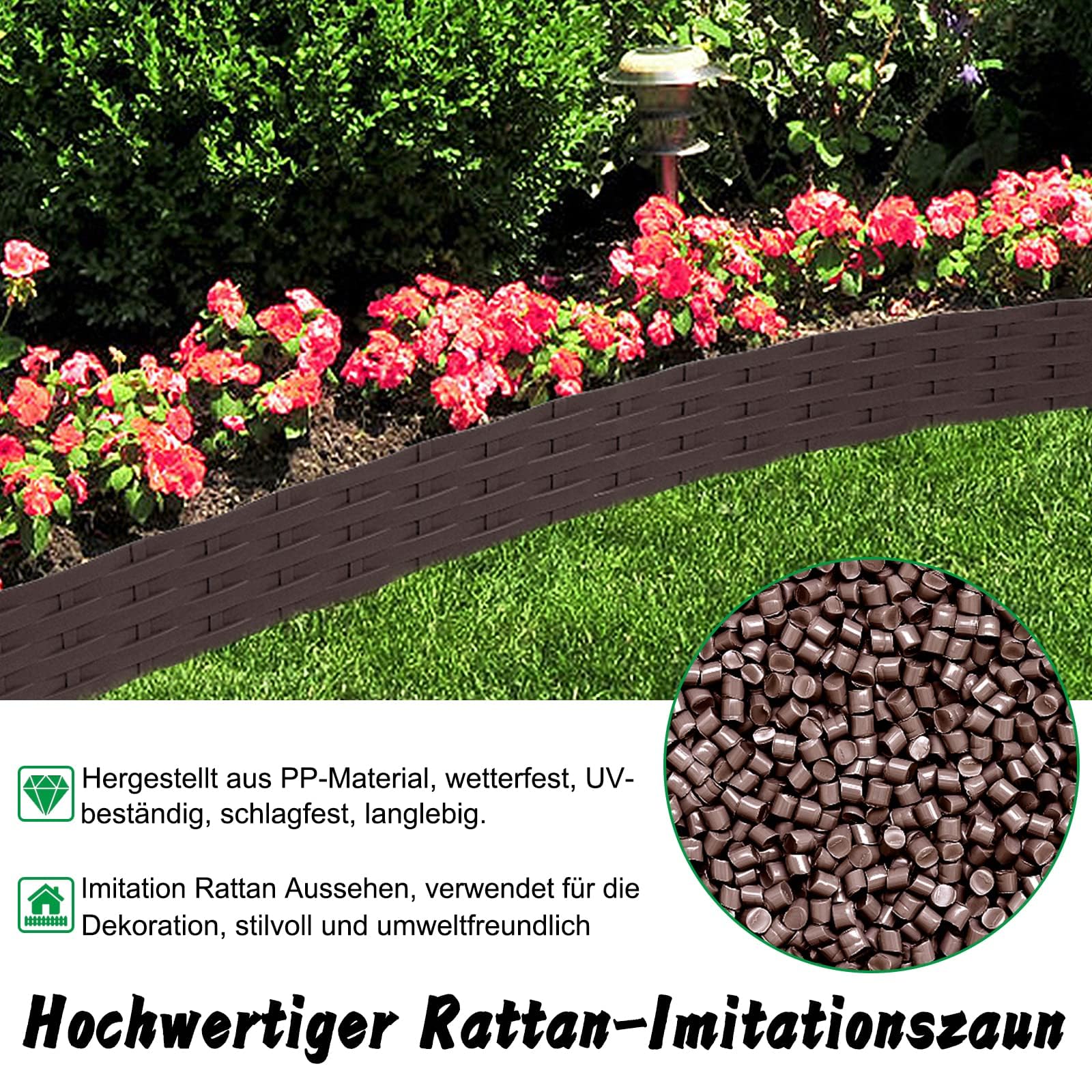 Bordo Per Aiuole YUENFONG Pieghevole Effetto Rattan – 50 M, Plastica Resistente, Colore Marrone - 3