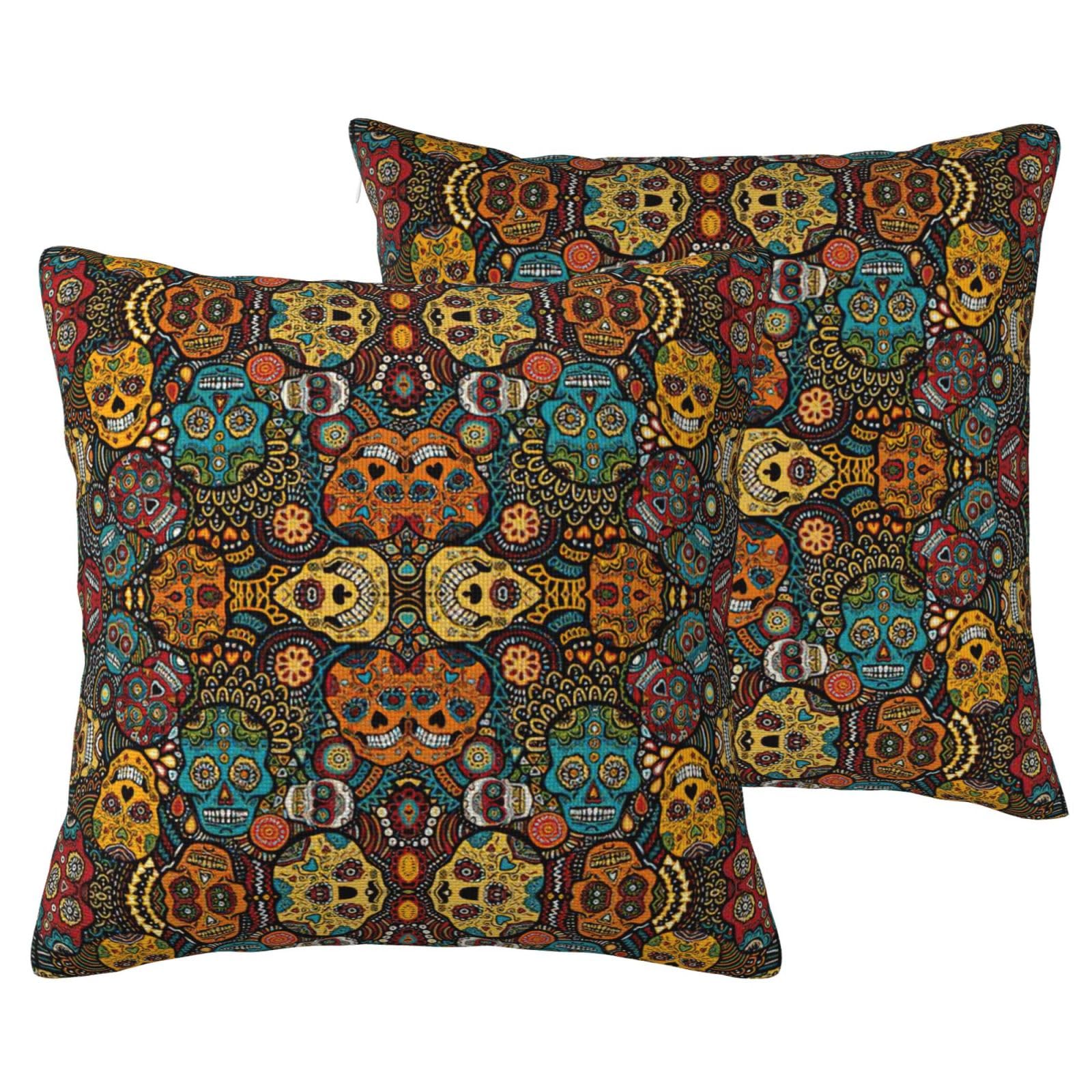 Housses de coussin lin crânes colorés pour relooker votre canapé