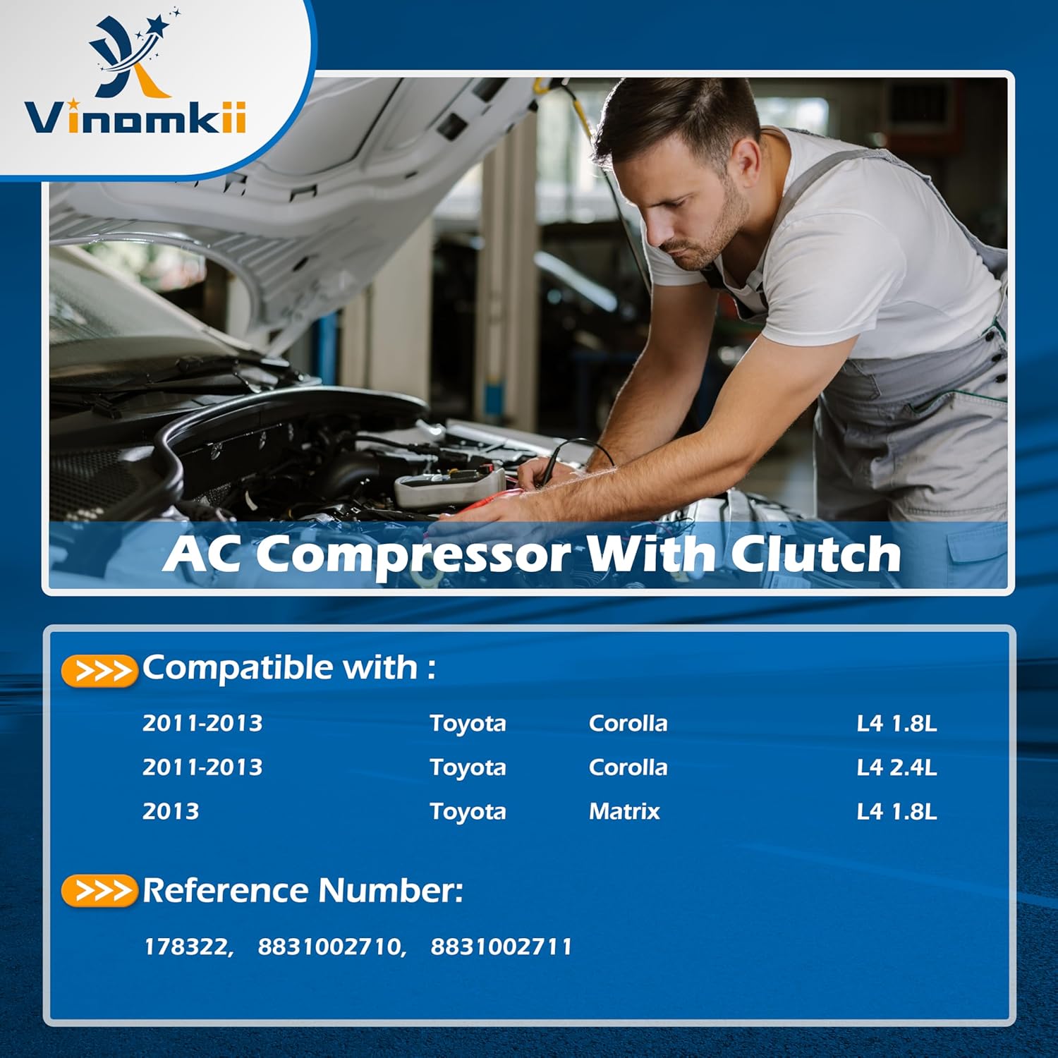 88310-02710 AC Air Conditioner Compressor with Clutch Fit for Toyota Corolla 2011 2012 2013 1.8L 2.4L, Matrix 2013 1.8L Replacement 8831002711,178322