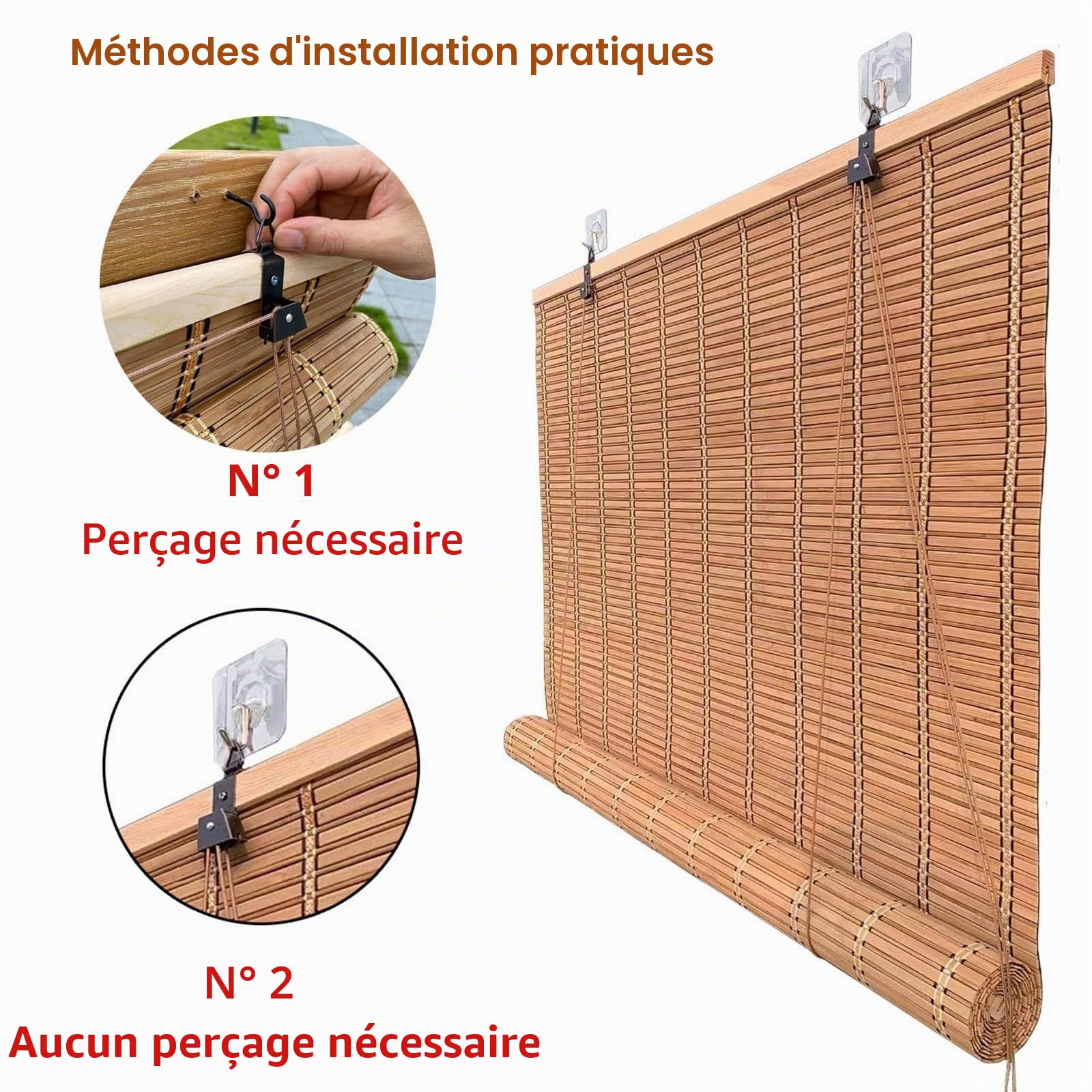 Store Enrouleur Bambou Exterieur 60x180cm 120x250cm, Stores Romains Sur Mesure, Rideaux Occultant Cuisine, Store Pare-Soleil Pour Terrasse, Store Anti-Regard En Bambou Pour Fenêtre/Porte(140 x 200 cm)