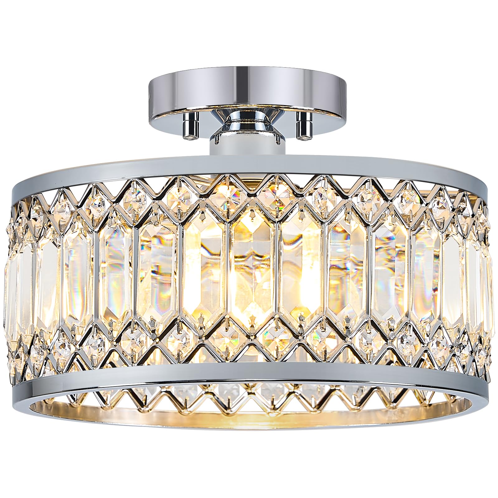 Pevfah Crystal Chrome Ceiling Light, Modern Semi Flush Mount Ceiling Lighting Fixture, Round Hallway Lighting Fixtures for Entryway Kitchen Bedroom