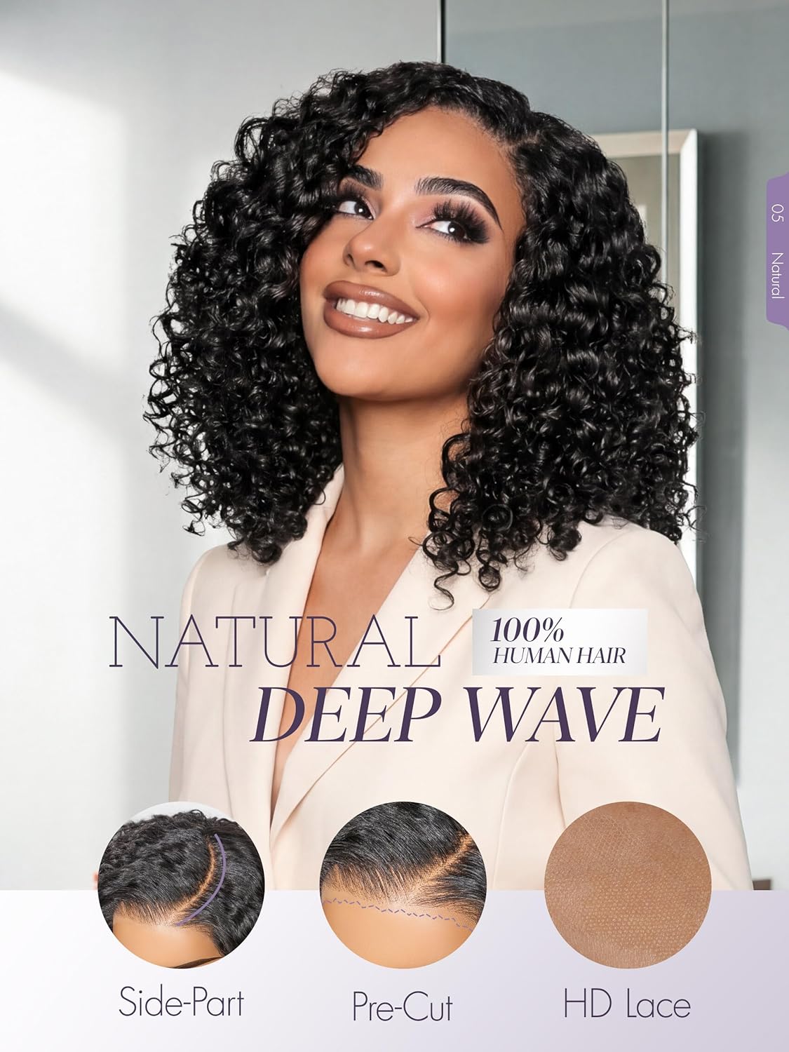LUVME HAIR 100% Human Hair Wigs Curly Deep Wave Protective Wig Glueless Without Spray Lace Front 14 Inches, Pre Cut Plucked Hd Lace Short Wig Ready To Go Natural Color Straight Bleached Knots