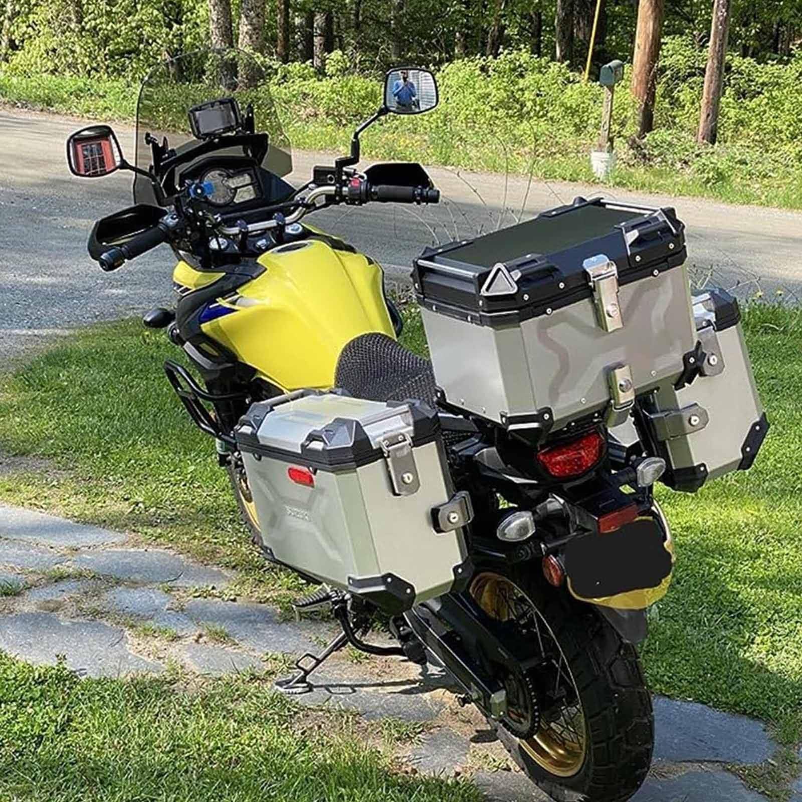 Górna obudowa motocykla Skrzynka ogonowa z oparciem i płytą montażową Twardy stop aluminium Wodoszczelność Blokada zabezpieczająca przed kradzieżą Czarny metalowy motocyklowy,Black-55L