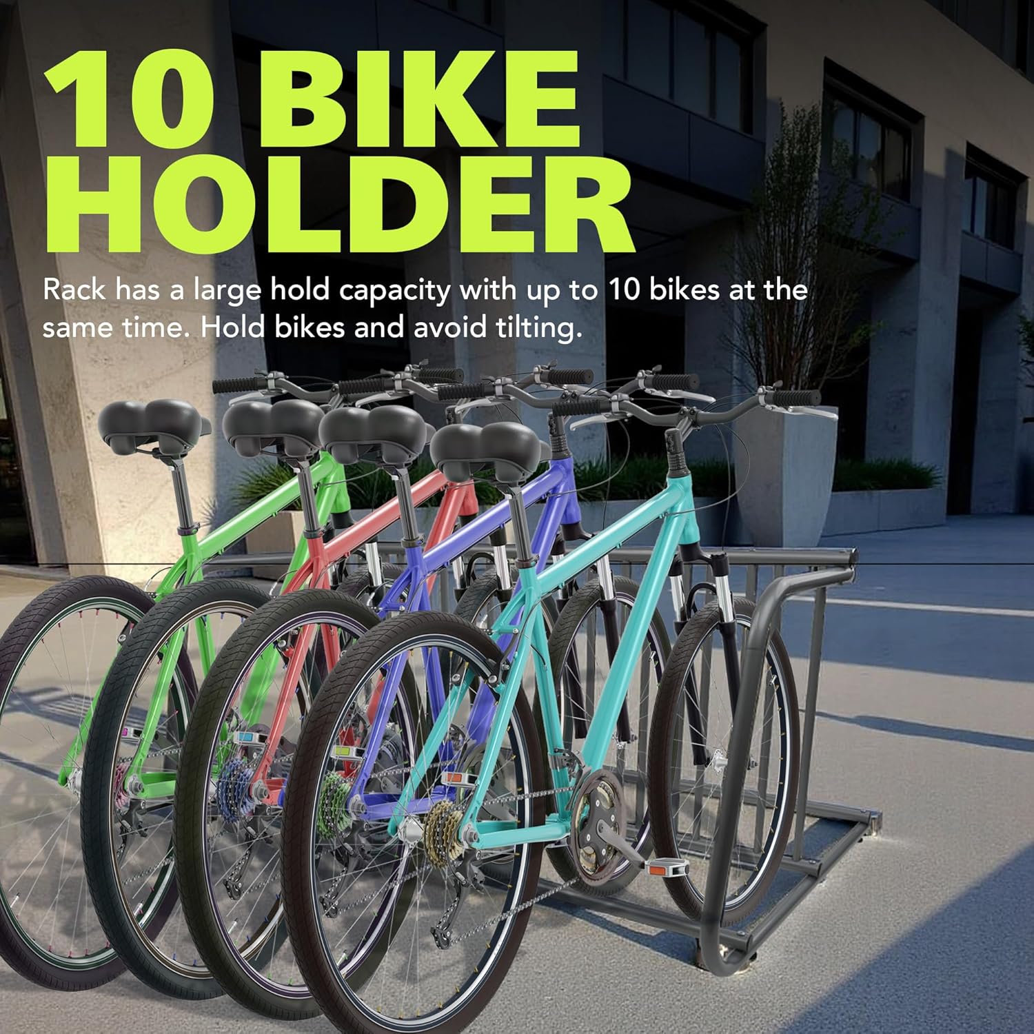 Pearington 10-Bike Floor Rack, Heavy-Duty Dual-Sided Steel Bicycle Storage Stand, Holds 10 Bikes, 59" Wide, Freestanding Organizer for Garages, Events, Streets, and Yards