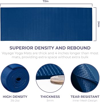 Voyage Yoga Mat, 10 Pack, 72 x 24 Professional Studio and Gym Bulk Yoga Mats, 5mm Thick, Durable, Anti-Tear, Non Slip Fitness and Exercise Mats