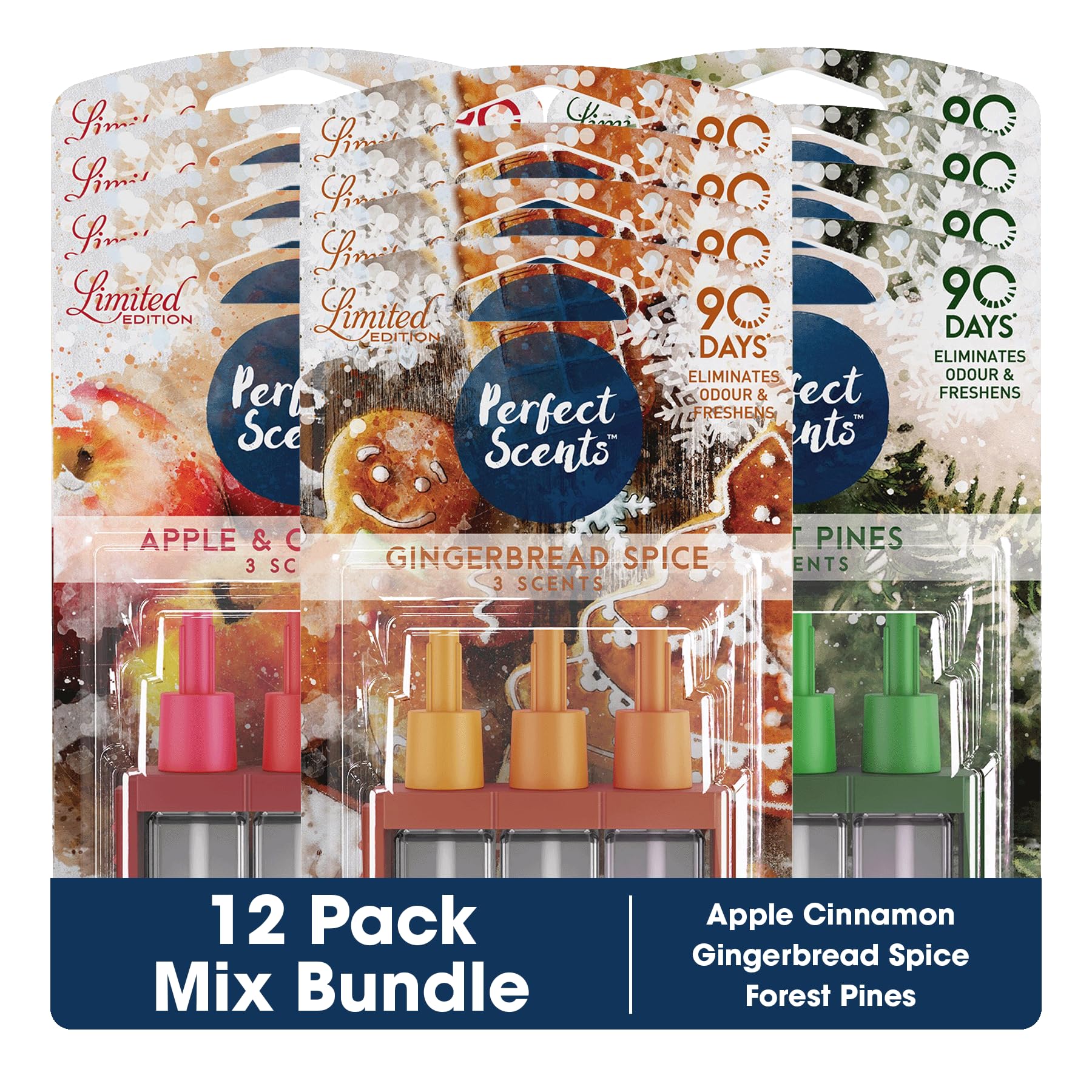 Perfect Scents Refill Air Freshener (12 Pack) - Compatible with 3volution - Forest Pines, Apple & Cinnamon, Gingerbread