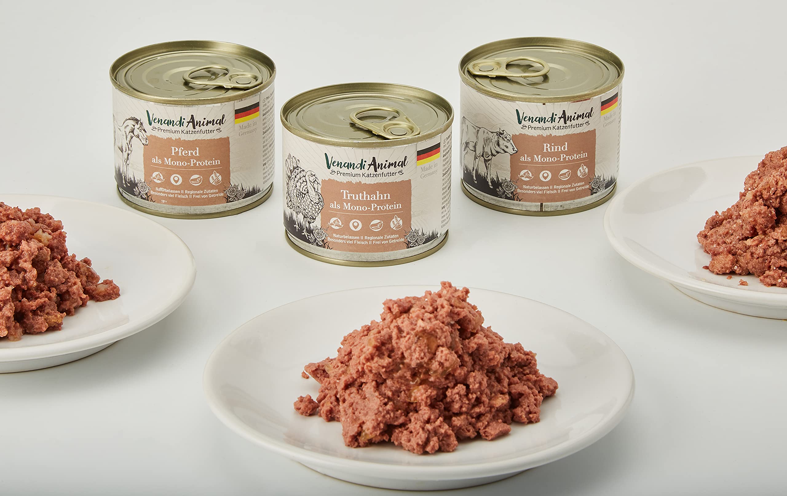 Venandi Animal Premium Trockenfutter für Katzen, Probierpaket 1, 6 x 0.3 kg, 1.8 kg & Premium Nassfutter für Katzen, Probierpaket III, 6 x 200 g, 1.2 kg