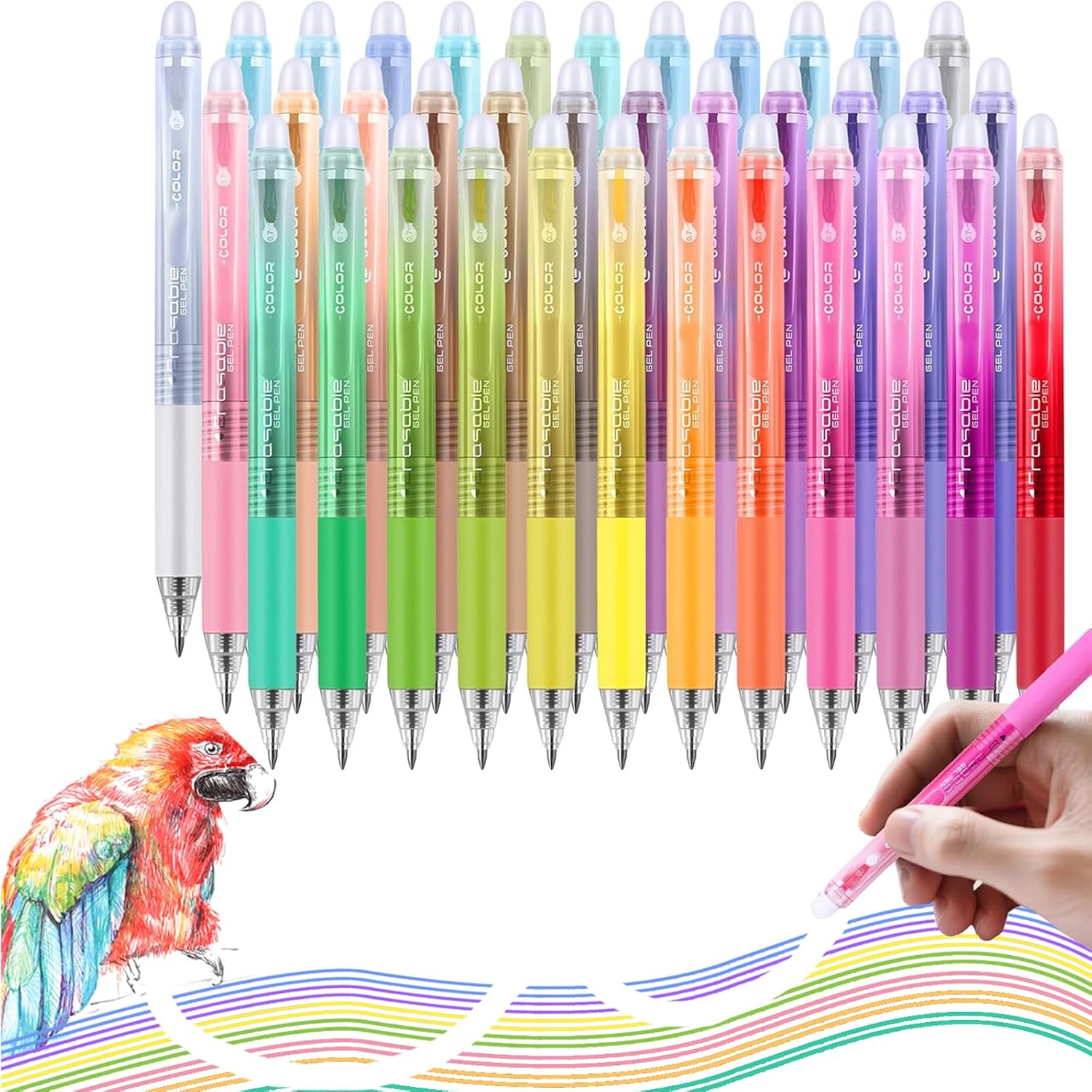 36 Colors Erasable Gel Pens, 2025 Upgraded Retractable Colored Pen with Fine 0.7mm Tip, Multi Color Nurse pens, Erasable Pens Multicolor for Office, School Supplies (36 colors)