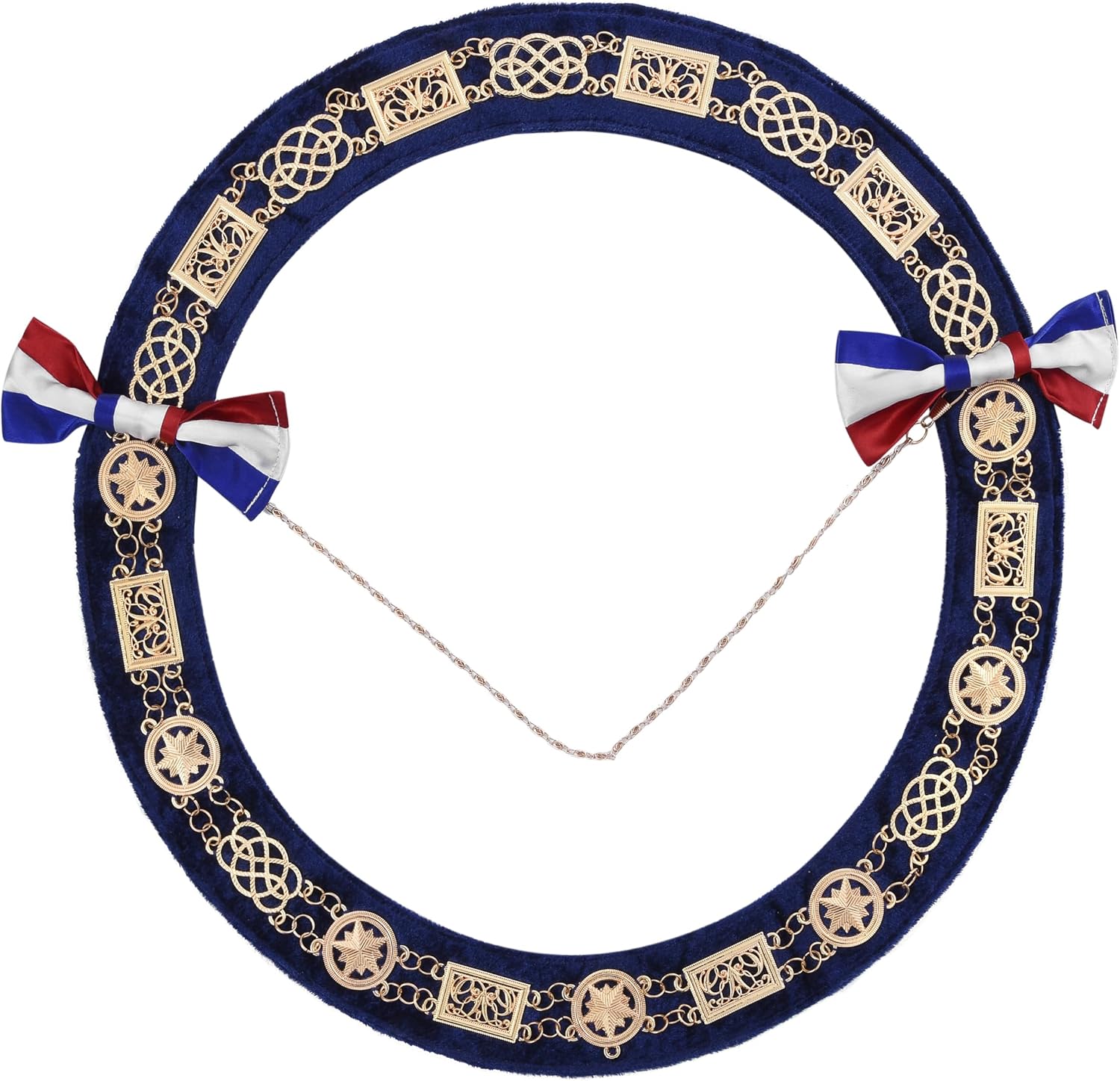BRICKS MASONS Grand Officer French National Grand Lodge Chain Collars - Full Dress Gold Plated on Blue Velvet