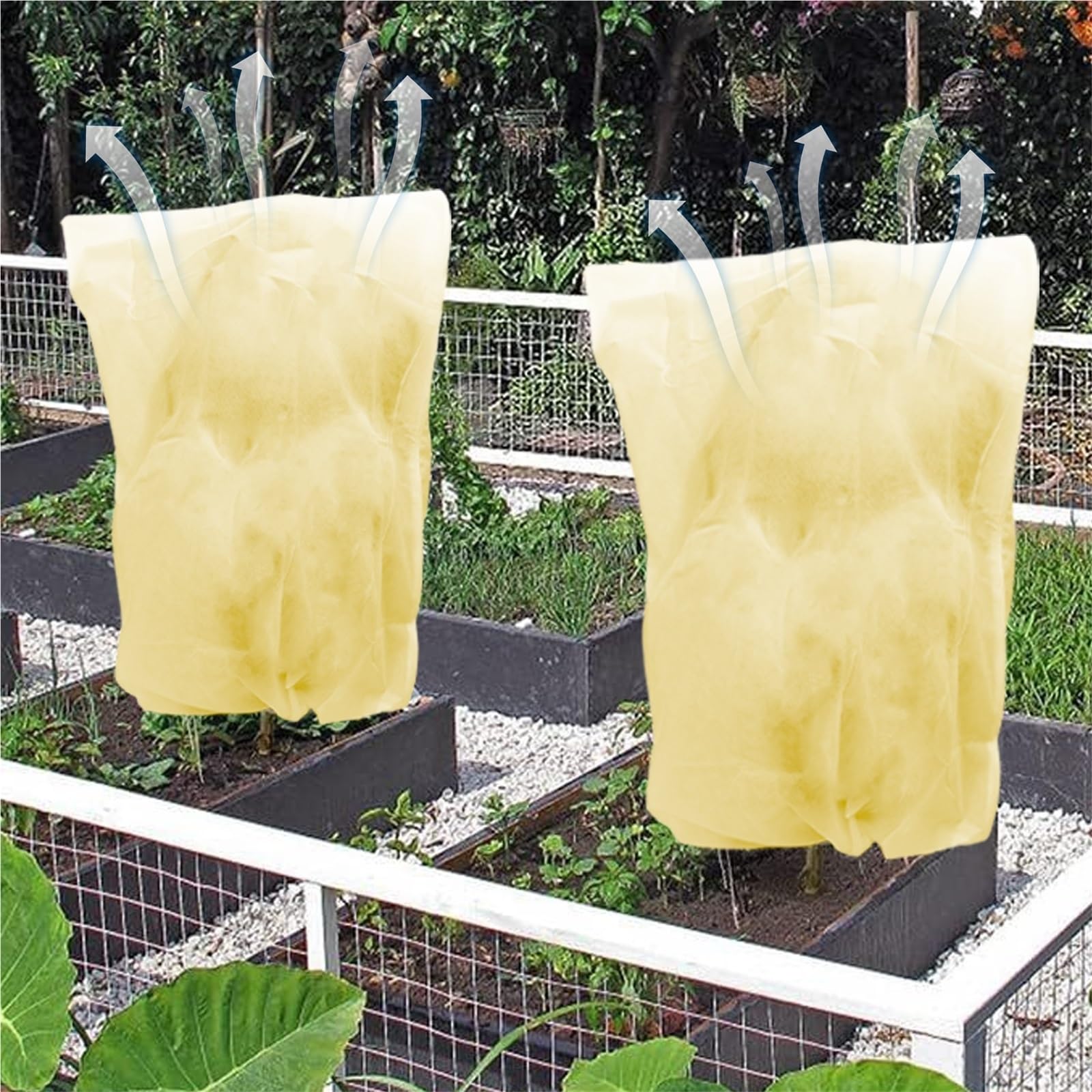 4 Fundas de Invierno for Plantas, no Tejidas, for Proteger árboles y arbustos, con cordón. para Árboles,Plantas(White,100x120cm)