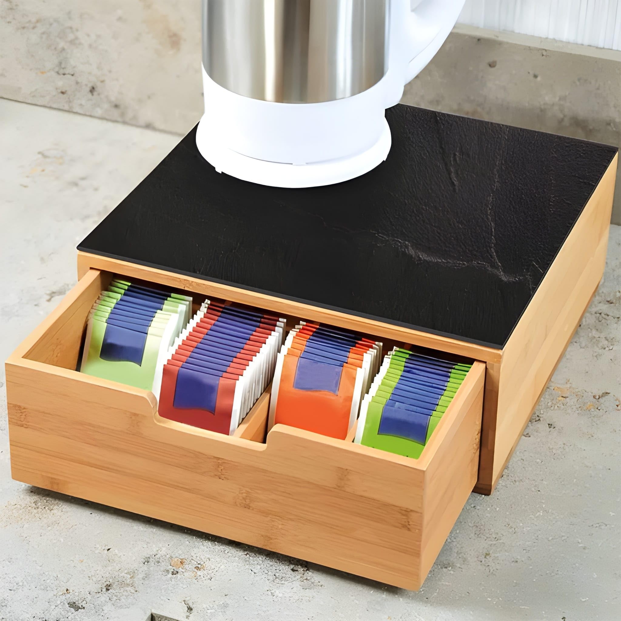Cassetto Porta Cialde o Capsule in Bamboo e Vetro 31 x 30 x 10 cm