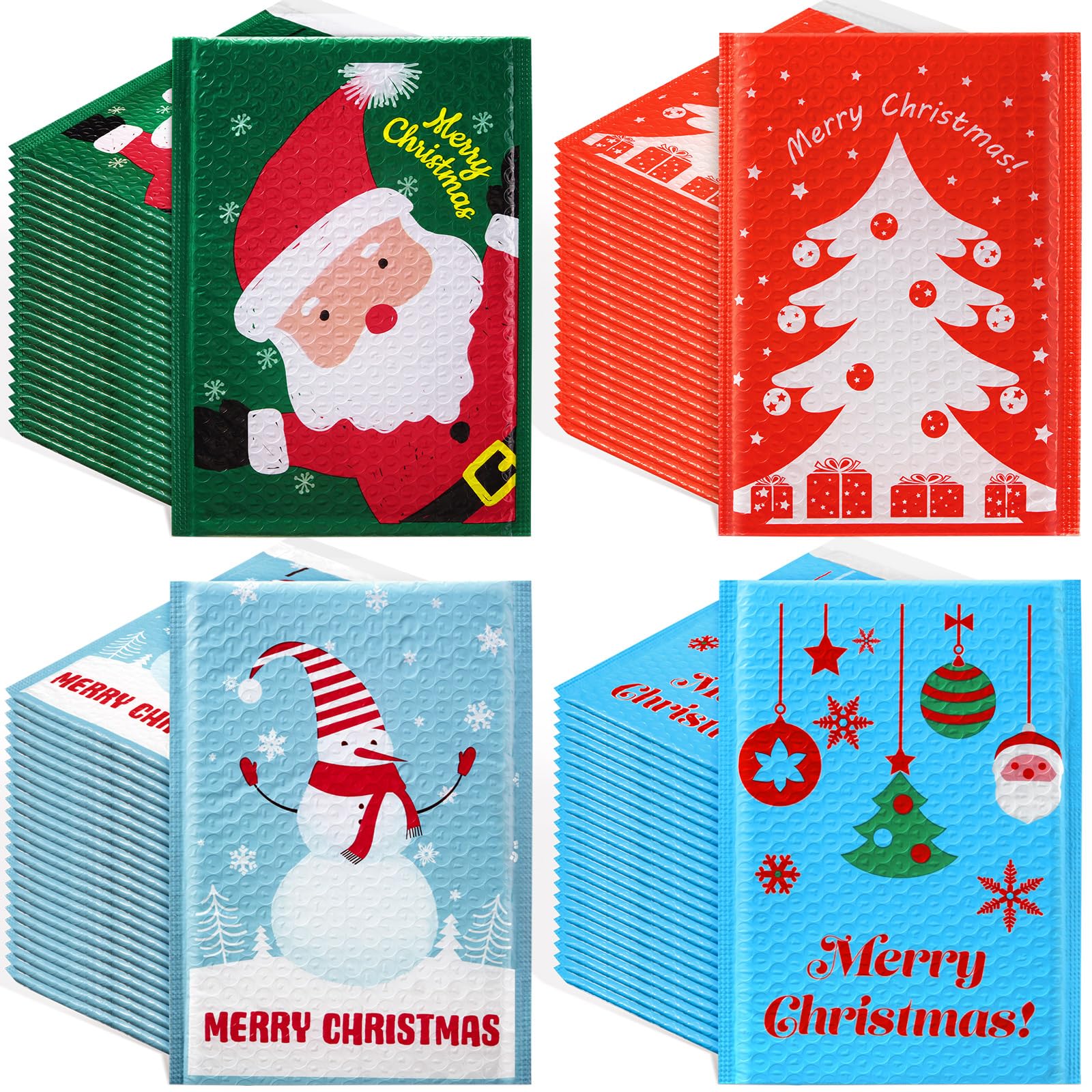 Watersay 7 x 10 Inch Christmas Poly Bubble Mailers Large Christmas Padded Envelopes Self Adhesive Holiday Shipping Bags Assorted Christmas Bags for Business School Family Xmas Gift Bags(40 Pcs)